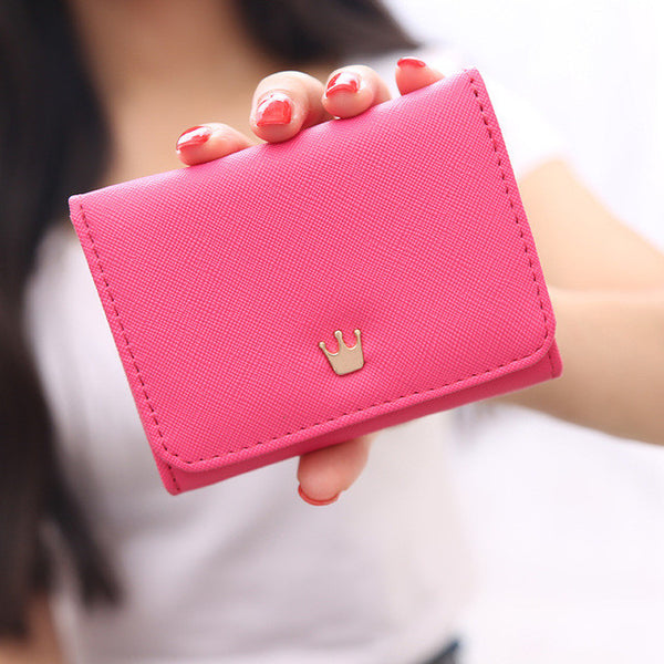 Wallet Female 2016 New Crown Lady Short Women Wallets Mini Money Purses Fold PU Leather Bags Female Coin Purse Card Holder B619