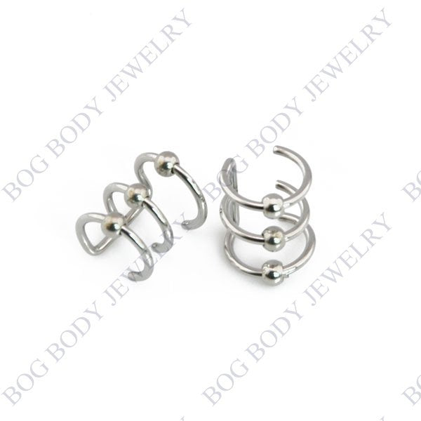 Illusion Captive Bead Rings, Fake Cartilage Clip-On Ring ,Helix Earrings, Non Pierced Clip On Closure Ring Sold as pair