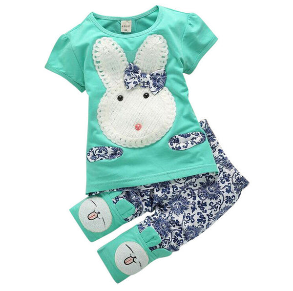 2Pcs Baby Kids Girls Top+Short Pants Summer Suits Cute Rabbit Cartoon Children's Clothing Set