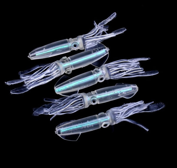 HENGJIA 8g 9cm 5pcs/bag Squid Jigs with Color Tube Silicone Fishing lure Soft Baits Fishing Tackle Set Artificial Bait sea lure