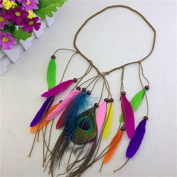 Feather Headband Women 2017 Festival Feather Headband Hippie Headdress Hair Accessories Boho Peacock Feather Headdress