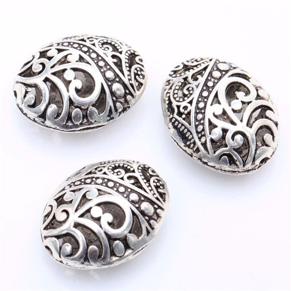 10pcs/lot Antique Silver Color Tibetan Silver Ellipse Shaped Hollow Spacer Bead Findings for Jewelry Making