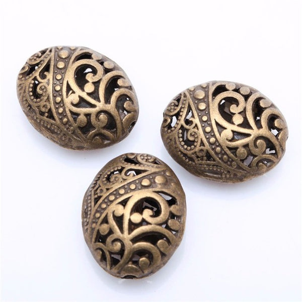 10pcs/lot Antique Silver Color Tibetan Silver Ellipse Shaped Hollow Spacer Bead Findings for Jewelry Making