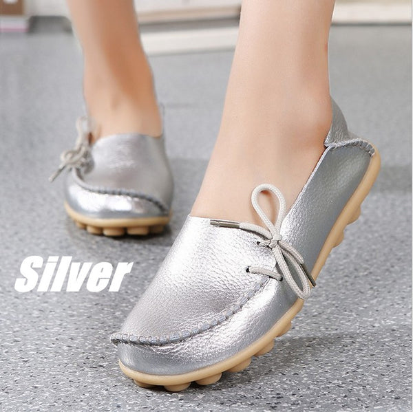 Large Size Genuine Leather Women Shoes Mother Shoe Girls Lace-Up Fashion Casual Shoes Comfortable Breathable Women Flats LLX-911