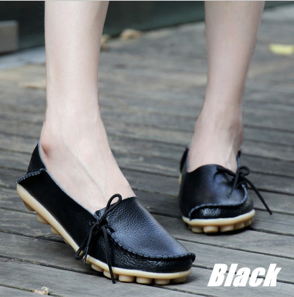 Large Size Genuine Leather Women Shoes Mother Shoe Girls Lace-Up Fashion Casual Shoes Comfortable Breathable Women Flats LLX-911