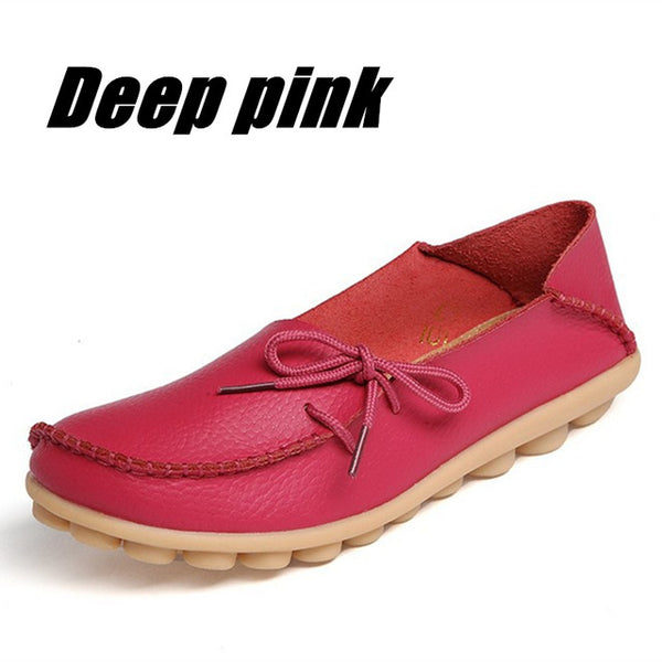 Large Size Genuine Leather Women Shoes Mother Shoe Girls Lace-Up Fashion Casual Shoes Comfortable Breathable Women Flats LLX-911