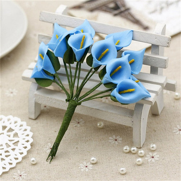 12pcs Foam Pure White Calla Artificial Flower For Wedding Home Decoration DIY Scrapbooking Decorative Wreath Fake Flowers