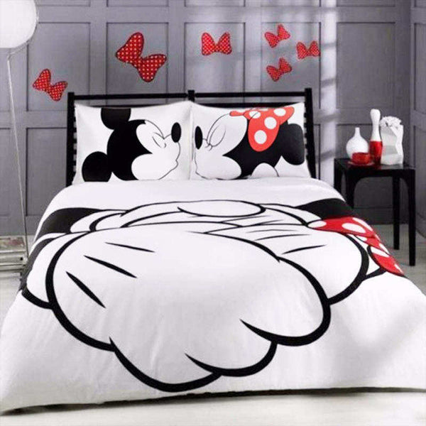 Mickey Mouse Bedding Set Cartoon Kids Favorite Home Textiles Plain Printed Stylish Bedclothes Single Double Queen Size