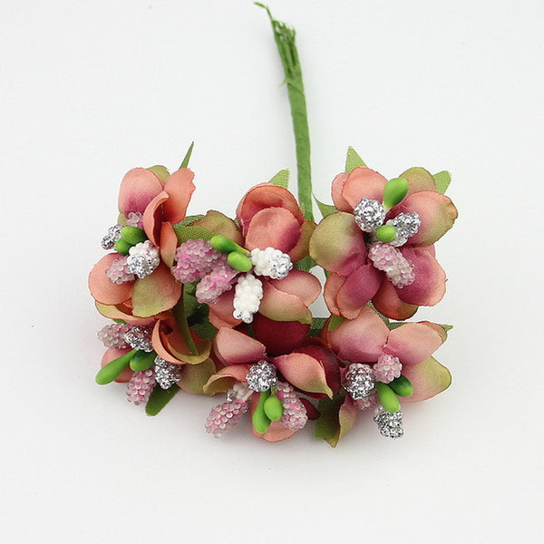 6pcs 3cm Artificial Stamen Bud Berry flower for Wedding Candy Box Decoration Scrapbooking DIY wreaths Fake Flowers