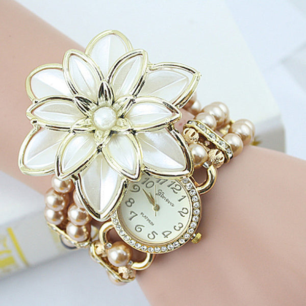 2017 Hot Sale Lady Luxury White Flower Bracelet Watches Women Fashion Pearl Quartz Wristwatches Relogio Feminino Montre Femme