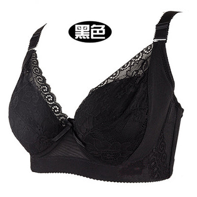 Plus Size Bra Cotton Full Cup Women Sexy Lace Push Up Bras New One Piece Side Gathering D Cup 100C 100D 100E Black Red Pink Bras