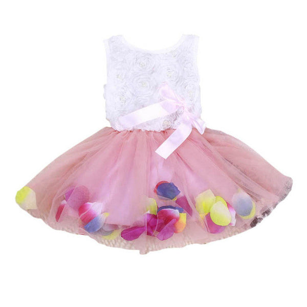 New Summer Girls Sweet Bow Gown Dress Baby Aestheticism Fairy Tale Petals Colorful Dress Chiffon Princess Newborn Baby Dresses