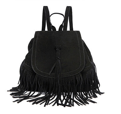 Casual Women Backpack Mini Tassels Rucksack Fashion Solid Women Shoulder Bag Satchel Faux Suede Leather Mochilas School Bag