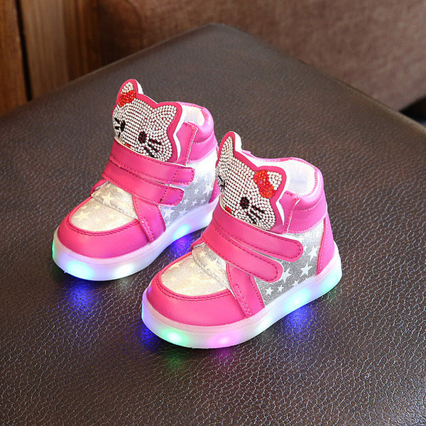 Kids Casual Lighted Shoes Girls Glowing Sneakers Children Hello Kitty Shoes With Led Light Baby Girl Lovely Boots C218