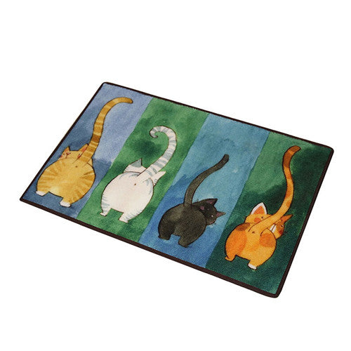 New Sale Welcome Floor Mats Animal Cute Four Cats Printed Bathroom Kitchen Carpet House Doormats for Living Room Anti-Slip Rug