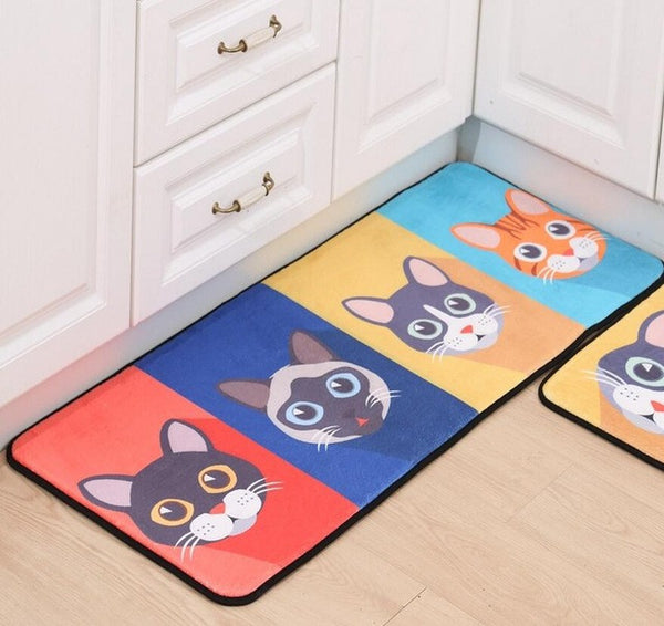 New Sale Welcome Floor Mats Animal Cute Four Cats Printed Bathroom Kitchen Carpet House Doormats for Living Room Anti-Slip Rug