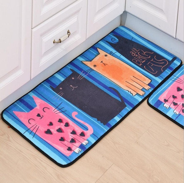 New Sale Welcome Floor Mats Animal Cute Four Cats Printed Bathroom Kitchen Carpet House Doormats for Living Room Anti-Slip Rug