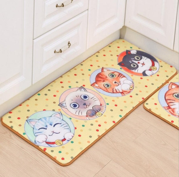 New Sale Welcome Floor Mats Animal Cute Four Cats Printed Bathroom Kitchen Carpet House Doormats for Living Room Anti-Slip Rug