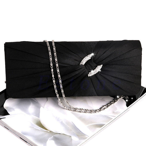 New Fashion Women's Bridal Shoulder Clutch Bag Bling Rhinestone Chain Evening Handbag Purse
