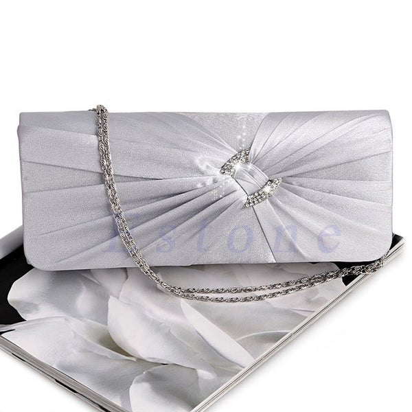 New Fashion Women's Bridal Shoulder Clutch Bag Bling Rhinestone Chain Evening Handbag Purse