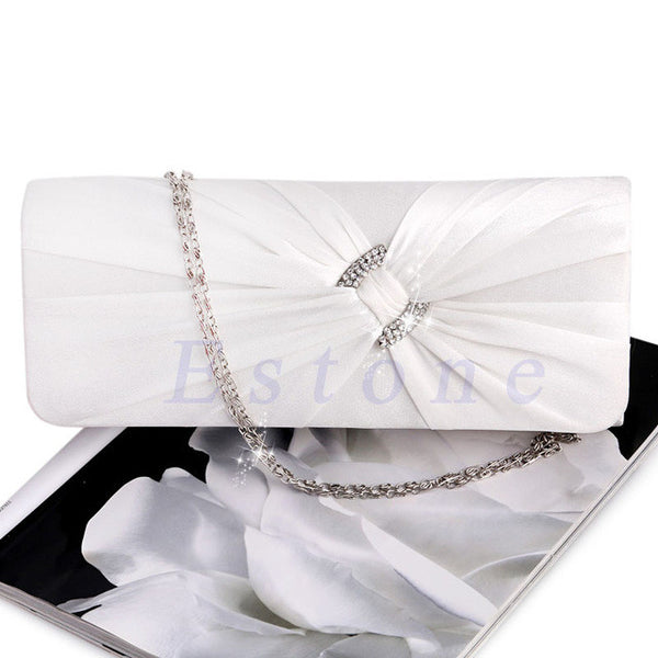 New Fashion Women's Bridal Shoulder Clutch Bag Bling Rhinestone Chain Evening Handbag Purse