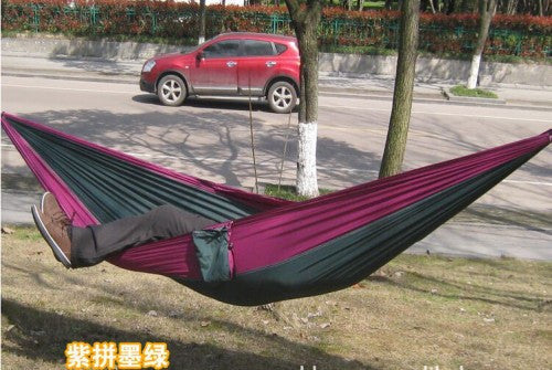 Portable Nylon Parachute Double Hammock Garden Outdoor Camping Travel Furniture Survival Hammock Swing Sleeping Bed For 2 Person