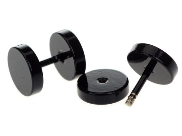 2Pcs Mens Barbell Punk Gothic 6-14mm Stainless Steel Ear Studs Fake Ear Plug Stretcher Cheater Earring Piercing Jewelry