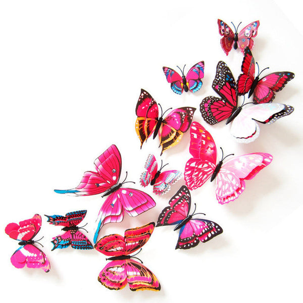 12 Pcs/Lot PVC Butterfly Decals 3D Wall Stickers Home Decor Poster for Kids Rooms Adhesive to Wall Decoration Adesivo De Parede
