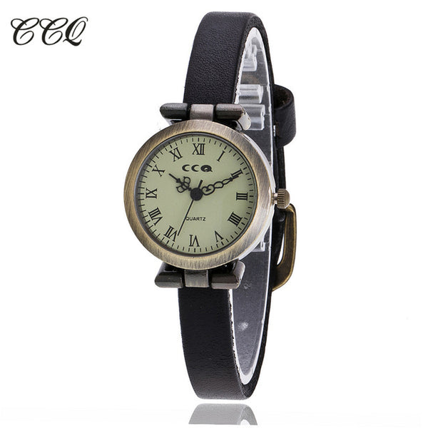 CCQ Brand Fashion Roma Vintage Cow Leather Bracelet Watch Casual Women WristWatch Luxury Quartz Watch Relogio Feminino 1909