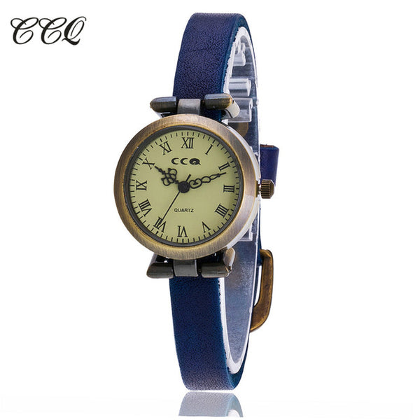 CCQ Brand Fashion Roma Vintage Cow Leather Bracelet Watch Casual Women WristWatch Luxury Quartz Watch Relogio Feminino 1909