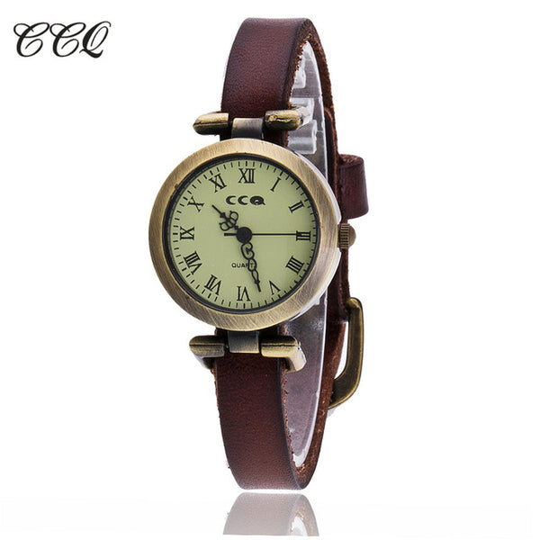 CCQ Brand Fashion Roma Vintage Cow Leather Bracelet Watch Casual Women WristWatch Luxury Quartz Watch Relogio Feminino 1909