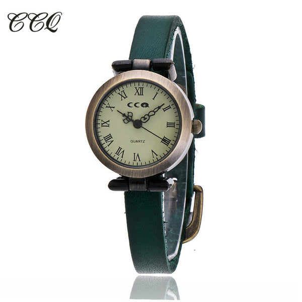 CCQ Brand Fashion Roma Vintage Cow Leather Bracelet Watch Casual Women WristWatch Luxury Quartz Watch Relogio Feminino 1909