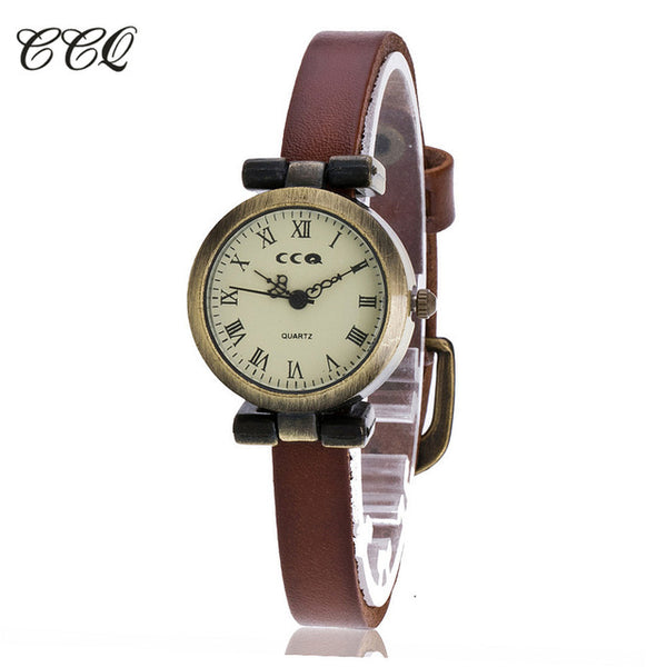 CCQ Brand Fashion Roma Vintage Cow Leather Bracelet Watch Casual Women WristWatch Luxury Quartz Watch Relogio Feminino 1909