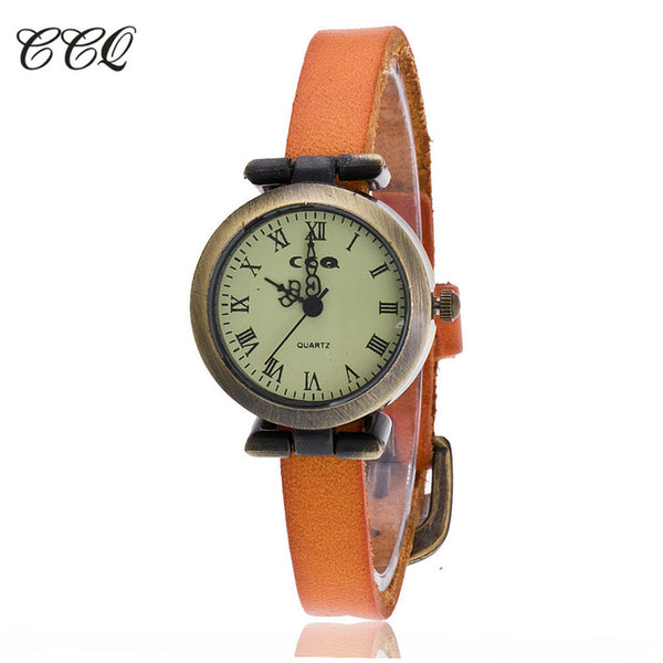 CCQ Brand Fashion Roma Vintage Cow Leather Bracelet Watch Casual Women WristWatch Luxury Quartz Watch Relogio Feminino 1909