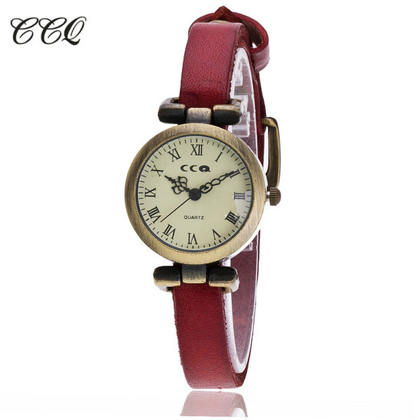 CCQ Brand Fashion Roma Vintage Cow Leather Bracelet Watch Casual Women WristWatch Luxury Quartz Watch Relogio Feminino 1909