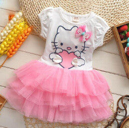 2015 summer style girls dress Hello kitty cartoon KT wings tutu dress bow veil Kids love children's clothing free shipping