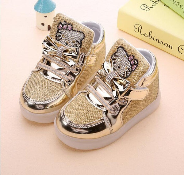 new children lighted casual shoes high rhinestone hello kitty shoes for girls baby kids shoes mesh travel shoes girls boots