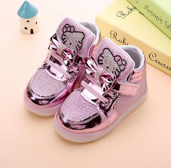 new children lighted casual shoes high rhinestone hello kitty shoes for girls baby kids shoes mesh travel shoes girls boots