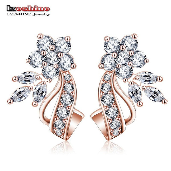 LZESHINE 2016 New Hot Flower Stud Earrings Multicolor/Clear AAA Zirconia Stone Wedding Bride Jewelry joyas novia boda CER0201