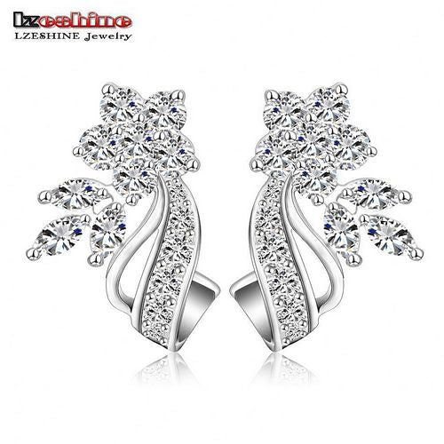 LZESHINE 2016 New Hot Flower Stud Earrings Multicolor/Clear AAA Zirconia Stone Wedding Bride Jewelry joyas novia boda CER0201