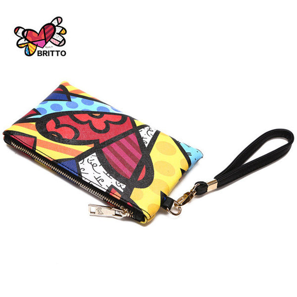 ROMERO BRITTO Girls Pu Leather Coin Purse Graffiti Mini Wallet Women Zipper Coin Bag Vogue Ladies Clutch bag