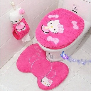 Hello kitty bathroom set toilet set cover wc seat cover bath mat holder closestool lid cover 4pcs/set  Toilet seat cushion