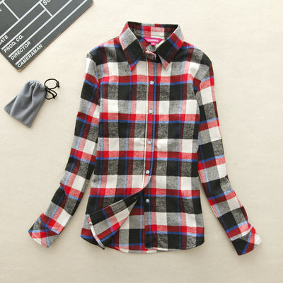 2017 Hot Sale Autumn Winter Ladies Female Casual Cotton Lapel Long-Sleeve Plaid Shirt Women Slim Outerwear Blouse Tops Clothing