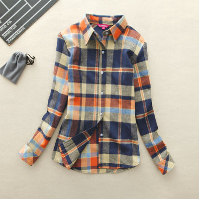 2017 Hot Sale Autumn Winter Ladies Female Casual Cotton Lapel Long-Sleeve Plaid Shirt Women Slim Outerwear Blouse Tops Clothing