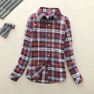 2017 Hot Sale Autumn Winter Ladies Female Casual Cotton Lapel Long-Sleeve Plaid Shirt Women Slim Outerwear Blouse Tops Clothing