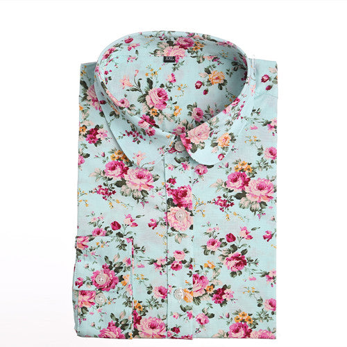 Brand New Women Floral Shirts Cotton Long Sleeve Shirt Women Floral Print Shirt Casual Ladies Blouse Turn Down Collar Women Tops