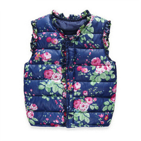 Girls Vests Children's Down Cotton Warm Vest Baby Girls Sweet Floral Waistcoat High Quality Kids Vest Outerwear 2-7 Years
