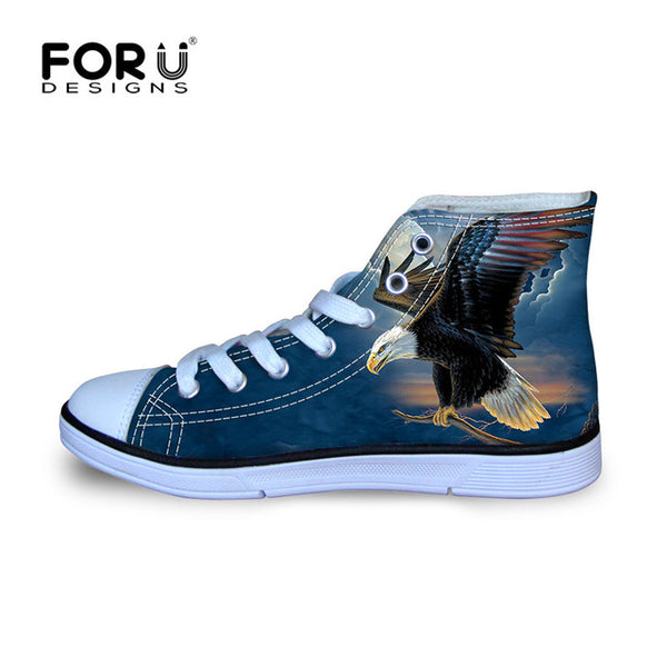 FORUDESIGNS Fashion Mens Casual Shoes 3D Animals Wolf High Top Shoes,Pet Dog Husky Printed Flats Man Canvas Shoes Male Footwear