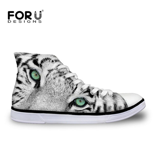 FORUDESIGNS Fashion Mens Casual Shoes 3D Animals Wolf High Top Shoes,Pet Dog Husky Printed Flats Man Canvas Shoes Male Footwear