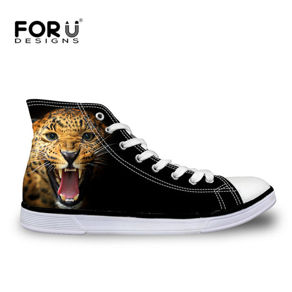 FORUDESIGNS Fashion Mens Casual Shoes 3D Animals Wolf High Top Shoes,Pet Dog Husky Printed Flats Man Canvas Shoes Male Footwear